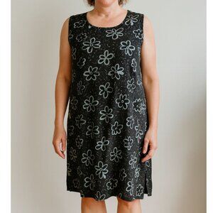 Off White Womens Black Sleeveless Floral Print Beachy Peasant Dress Size Large